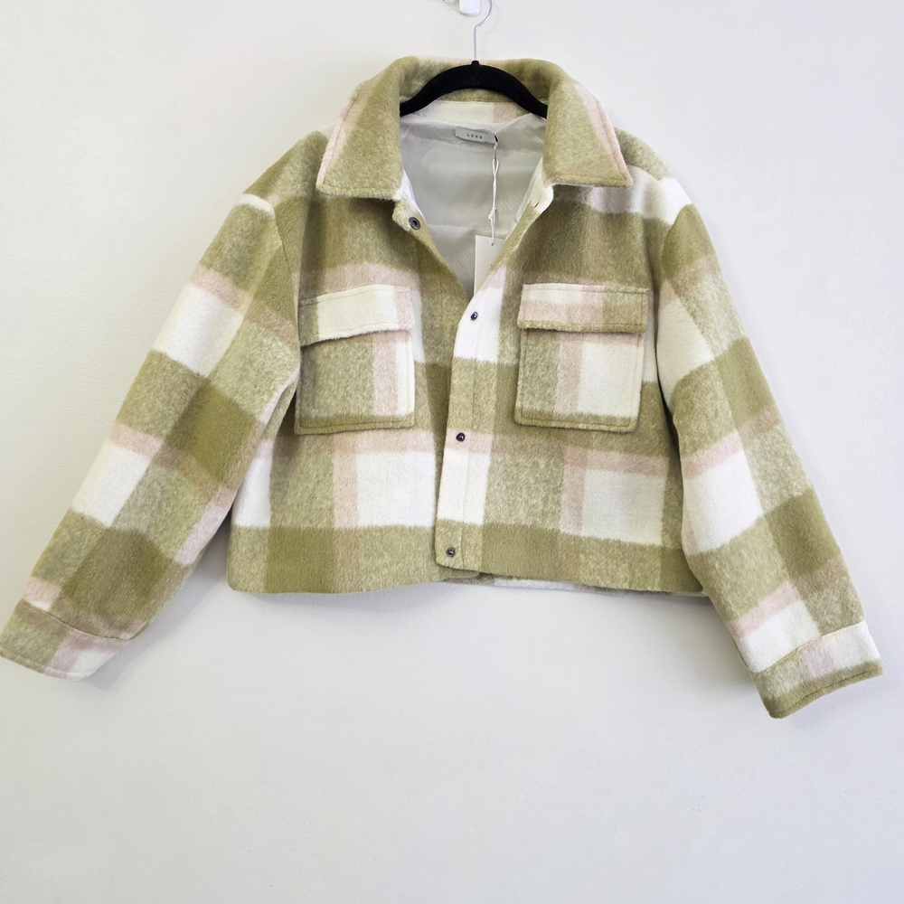 Lush Green and Pink Plaid Pea Coat
